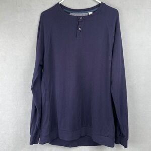 English Laundry Mens‎ Long Sleeve Henley Shirt Navy Blue Waffle Knit Chic Size L